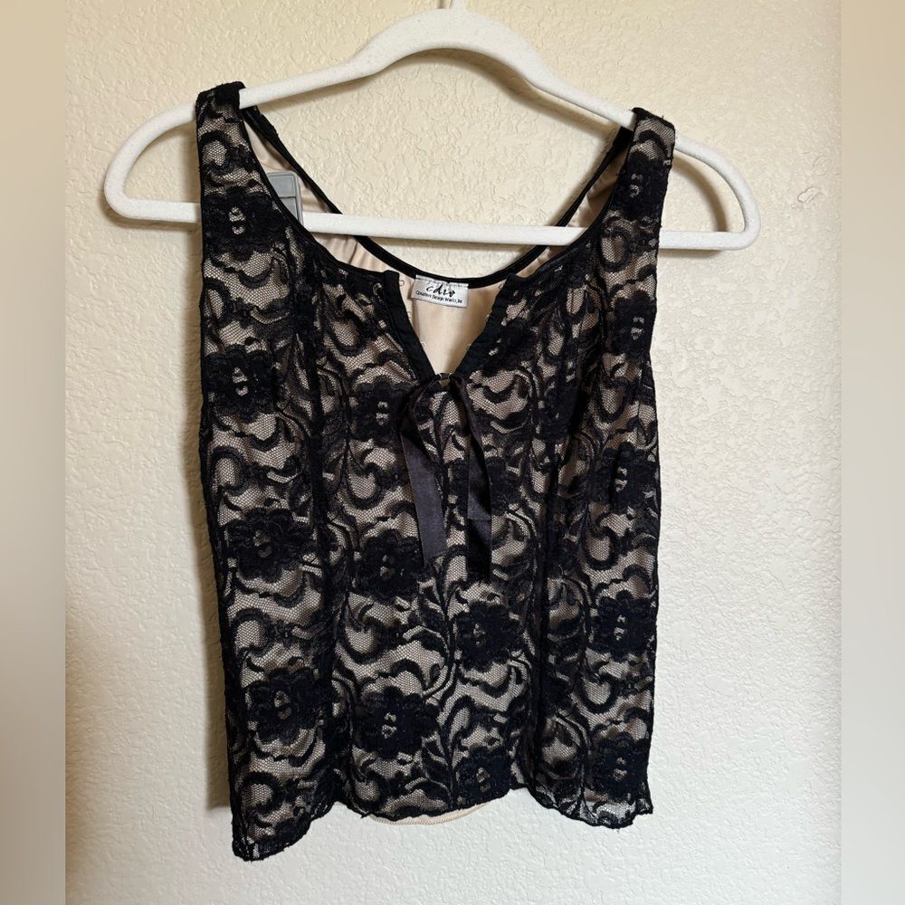 vintage 90s y2k floral lace‎ cami top lace up detail sz large crop